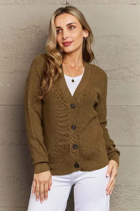 Plain women’s sweaters Kiss Me Tonight Full Size Button Down Cardigan in Olive