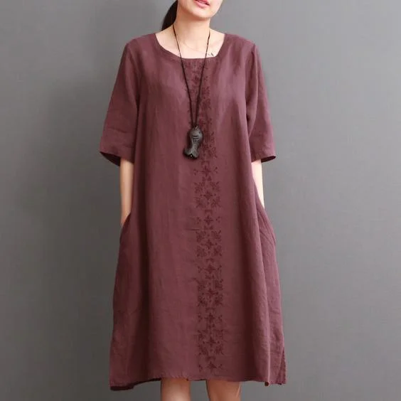 plus size formal dresses & jumpsuits Burgundy linen dress plus size summer dresses