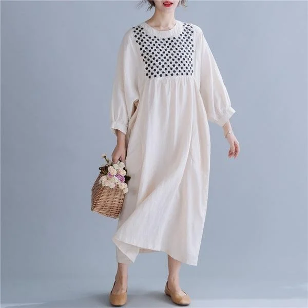 trendy formal dresses & jumpsuits for weddings omychic cotton linen vintage embroidery plus size women casual loose spring autumn dress