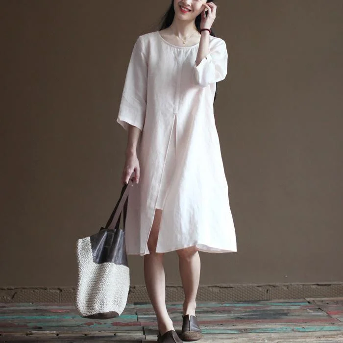 trendy fall dresses & jumpsuits Original design pink linen sundress summer half sleeve dresses