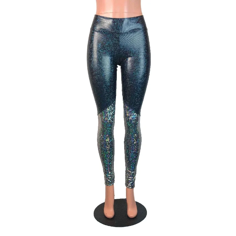 Breathable leggings for women Black & Silver Shattered Glass Holographic *Mid-Rise* Leggings Pants