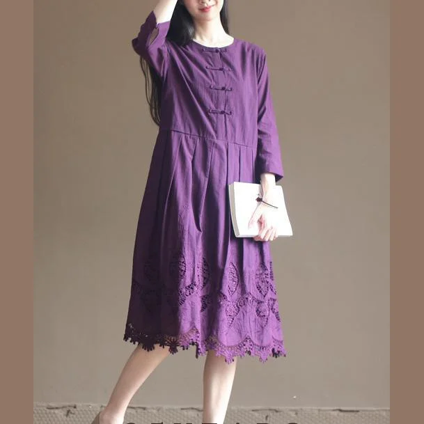 summer party dresses & jumpsuits Purple lace patchwork cotton dresses plus size maxi dresses elegant design