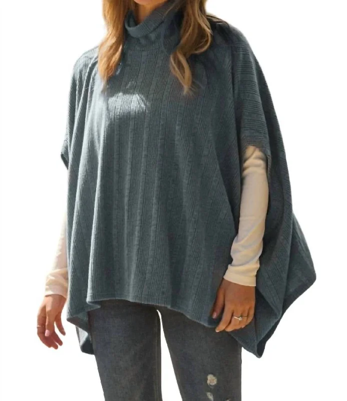 High-quality sweaters Bambi Turtleneck Poncho In Steal Blue