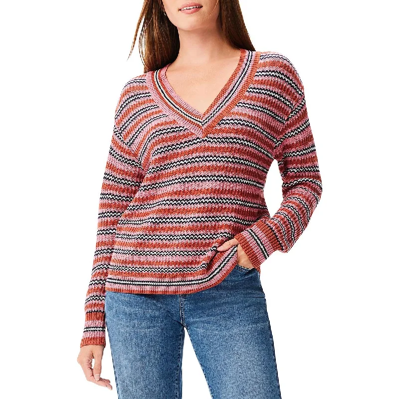 Wool-blend winter wear Womens Ribbed Striped Pullover Sweater