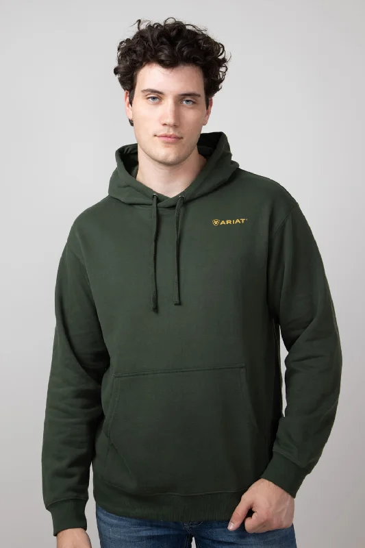 Comfortable formal dresses Top Ariat Barbwire Skull Logo Hoodie for Men in Dark Green | 10052461-DKGREEN