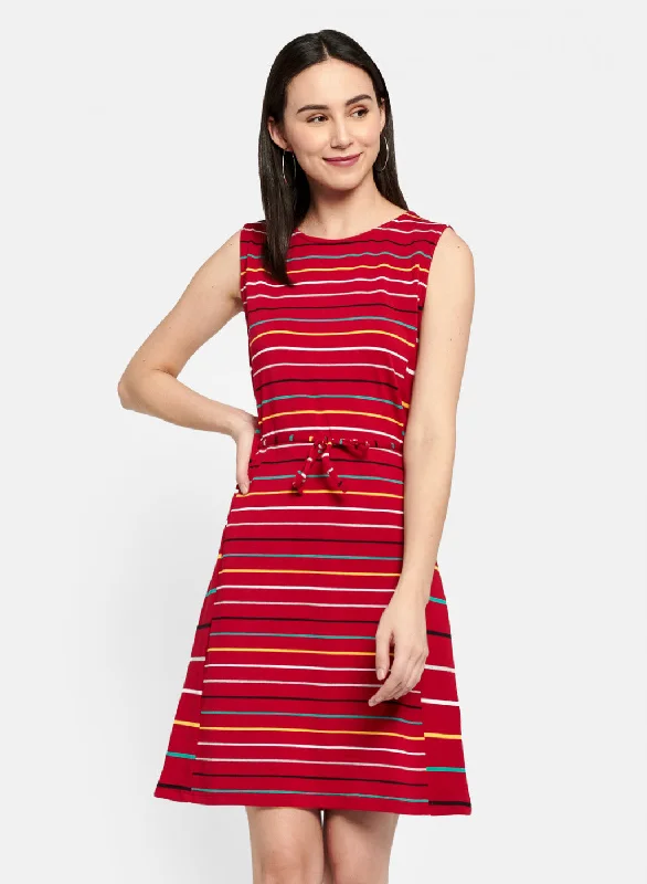 sleeveless dresses & jumpsuits for hot weather Womens Red Stripe Dress