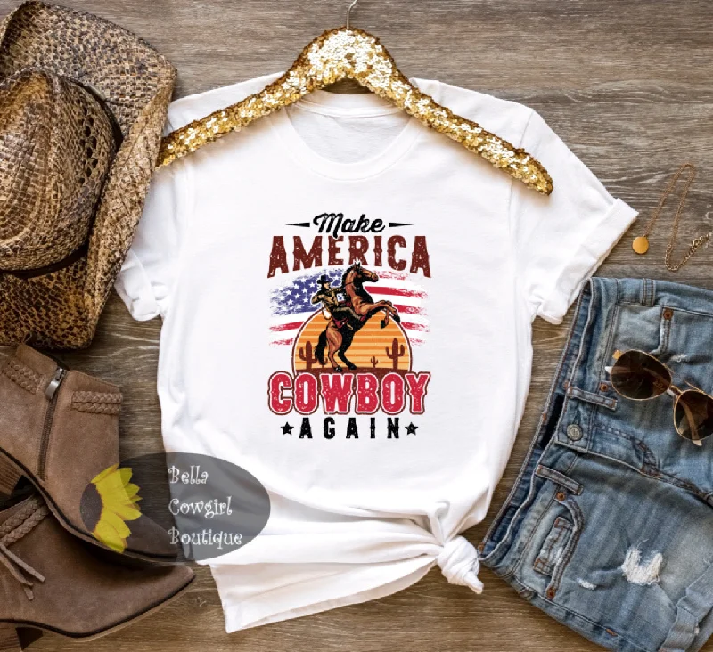 Women’s workout T-Shirts Make America Cowboy Again Western T-Shirt