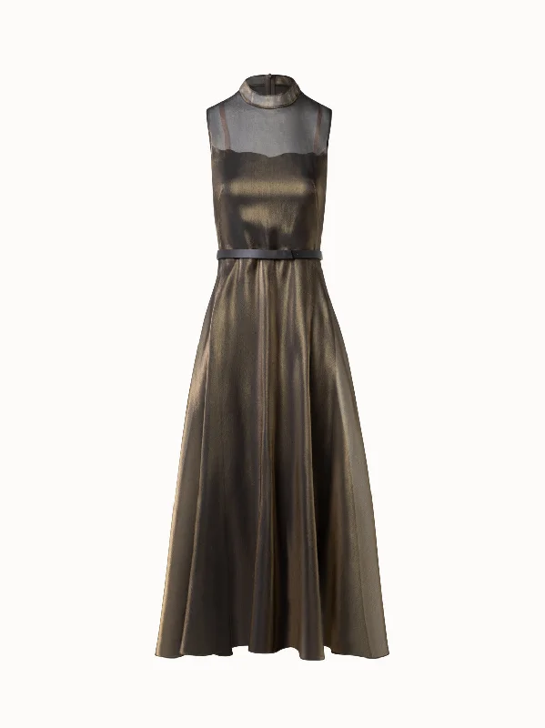 trendy velvet dresses & jumpsuits Midi Dress in Sheer Golden Shimmer Silk Blend Organza