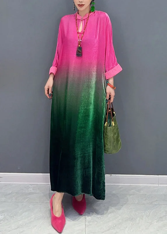 elegant summer dresses & jumpsuits for weddings Gradient Color Stand Collar Silk Velvet Maxi Dresses Fall