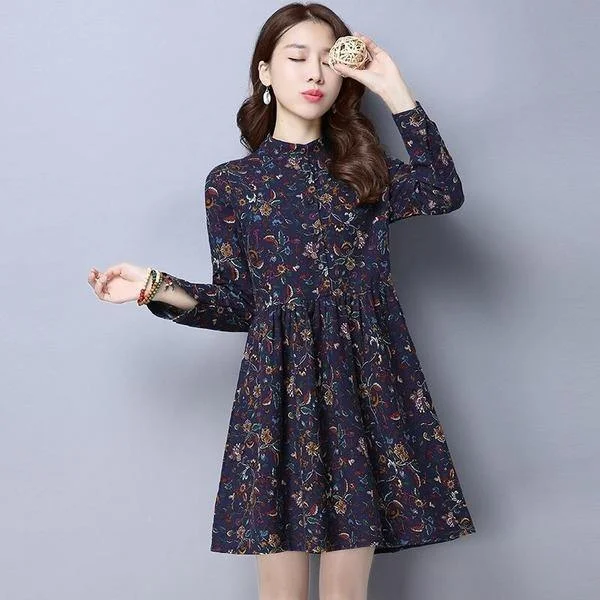 modern dresses & jumpsuits for women omychic cotton linen vintage floral women casual loose mini autumn spring dress