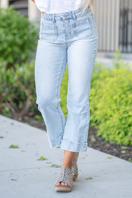 flattering denim jeans women Summer Baby High Rise Cropped Flare