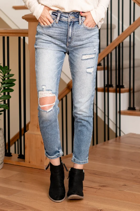 fashion denim pants women Katherine High Rise Distressed Mom Jeans