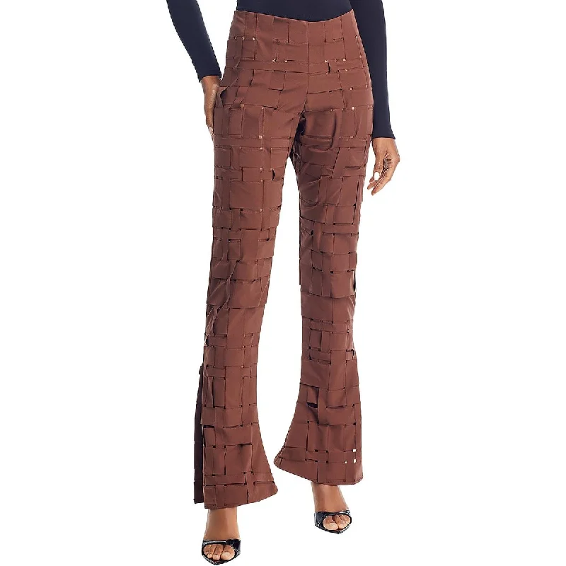 elegant patterned pants for women A.W.A.K.E MODE Womens High Rise Split Hem Straight Leg Pants