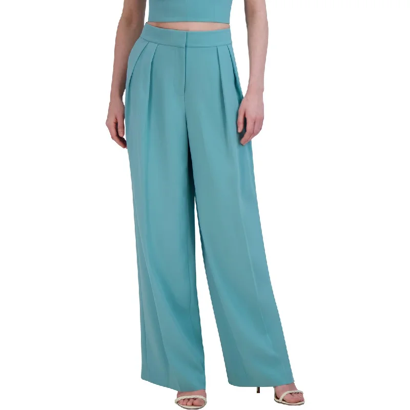 pants for women with athletic build BCBGMAXAZRIA Womens Office Pleated Wide Leg Pants