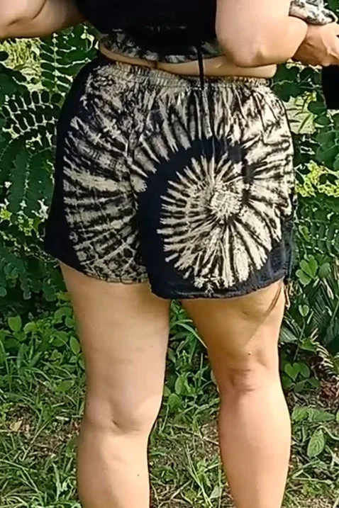 stretchy women’s shorts Black Swirl Tie Dye Baggy Shorts