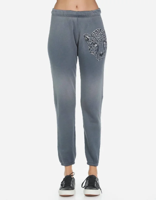 comfortable women's weekend pants Brynn Heart Leopard Sweatpants In Grey