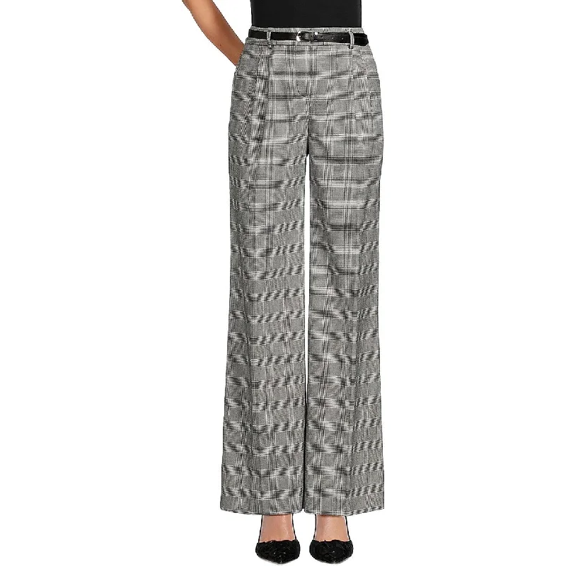 workwear pants for women Calvin Klein Womens High Rise Glen Plaid Wide Leg Pants