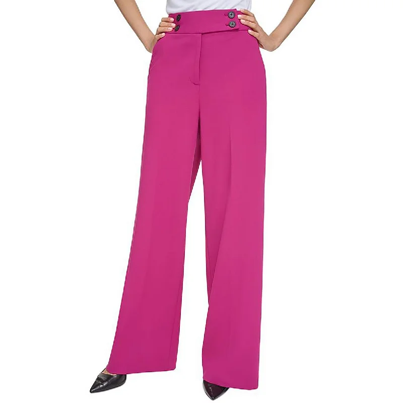 trendy pants for curvy figures Calvin Klein Womens Petites High Rise Work Wear Wide Leg Pants