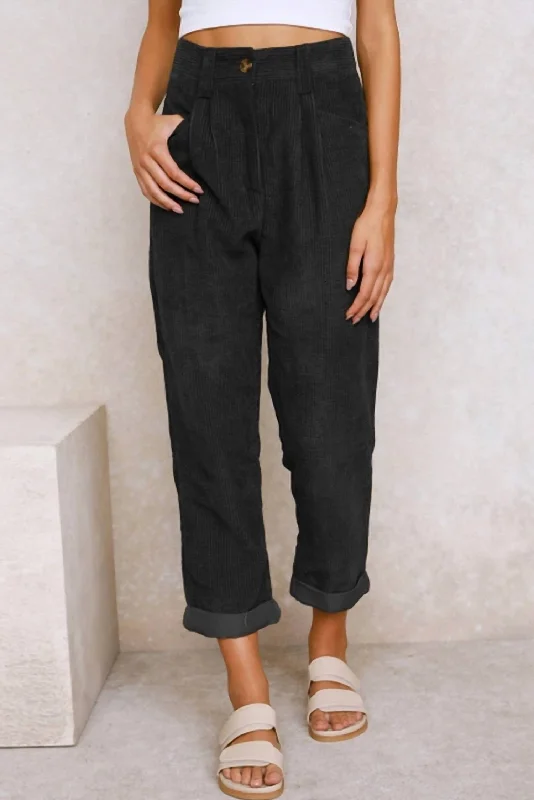 casual chic pants for weekend Corduroy Pants In Black