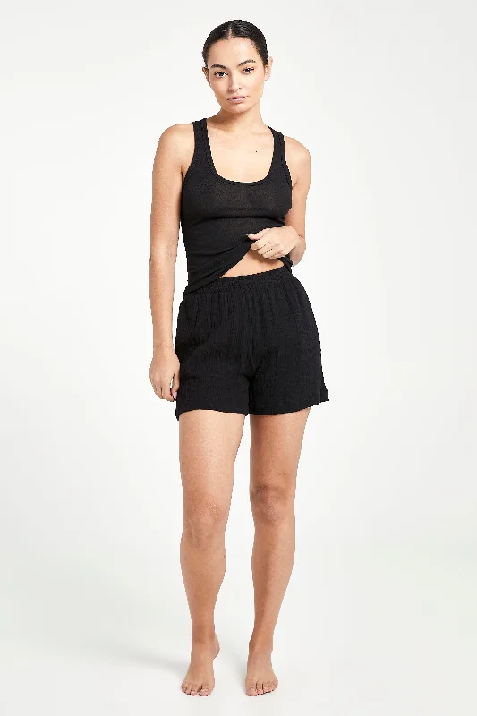 sport chic women’s shorts Cotton Crinkle Shorts - Black