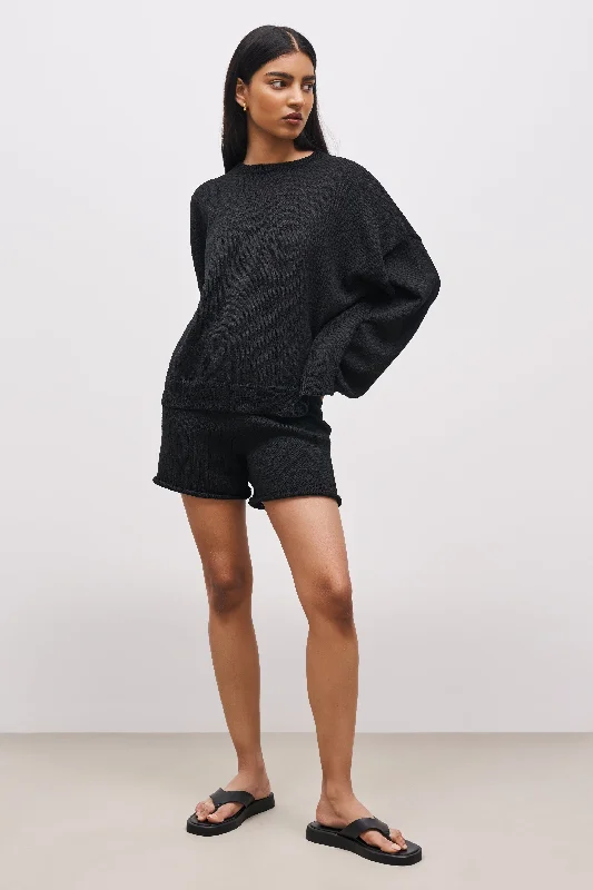 smart casual women’s shorts Crochet Knit Shorts - Black