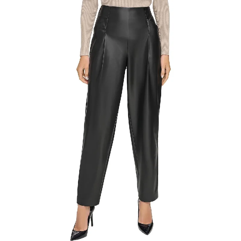 stylish pants for winter travel DKNY Womens Faux Leather High Rise Ankle Pants