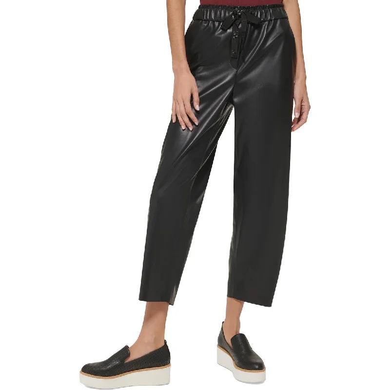 soft pleated pants for women DKNY Womens Faux Leather High Rise Cropped Pants