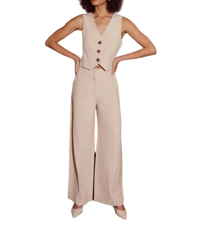 elegant dress pants for women Freddie Pleated Trouser In Stone