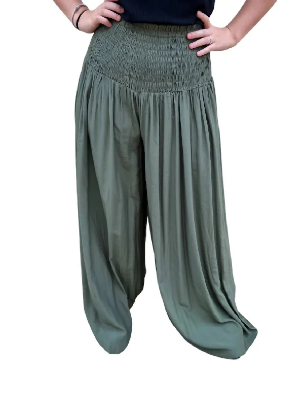 black skinny pants for women Honora Smocked Waist Palazzo Pants In Sage