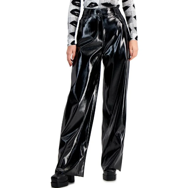 stylish women's pants Hugo Womens High Rise Faux eather Wide Leg Pants