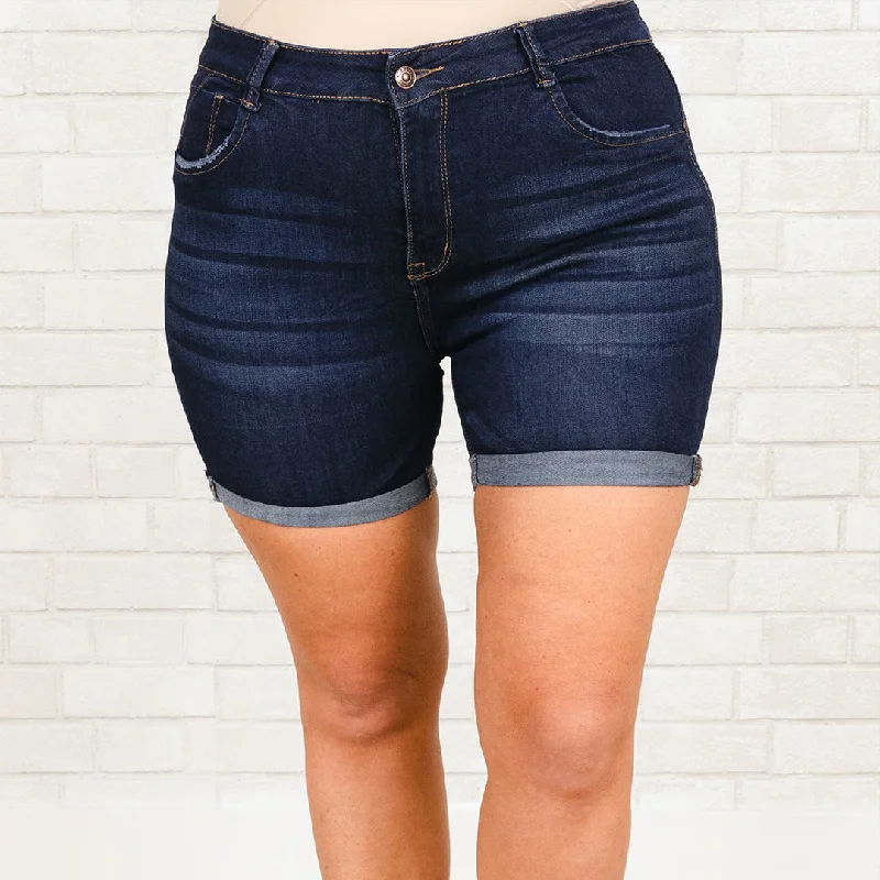 women’s wide waistband shorts Let Them Go Shorts, Navy Blue