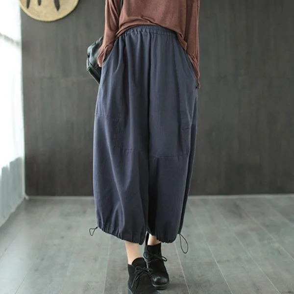 women's pants sale Loose Leisure Pockets Elastic Waist Ankle-length Wide Leg Pants