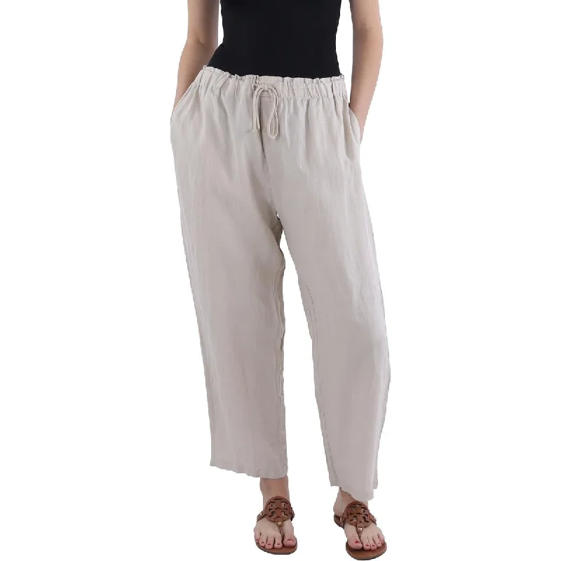 women's tapered pants MNG Womens Linen High Rise Cropped Pants