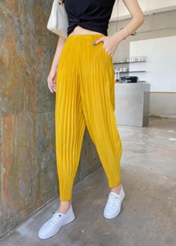 best fit pants for curvy women Natural Yellow Chiffon Harem Pants Summer