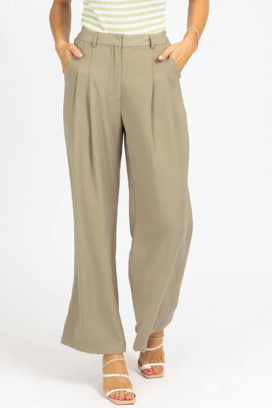 slim pants for casual day outings Pintuck Pleated Trouser In Olive