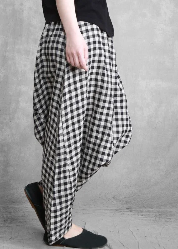 fashionable black pants for women Plus Size Black Grey Plaid Harem Summer Pants