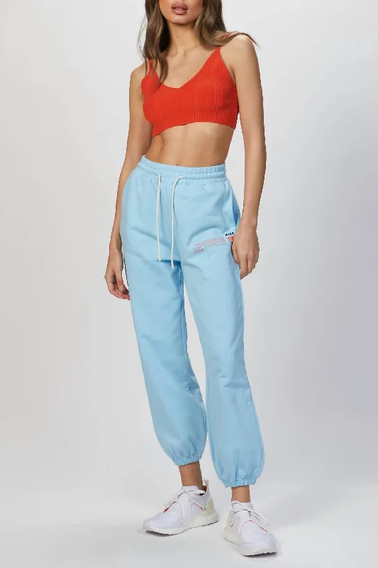 printed women's pants Slogan Print Track Pant In Light Blue