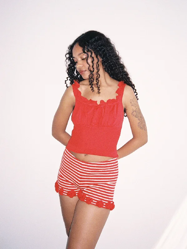 athletic-inspired shorts women Turkana Knit Short - Red/ White